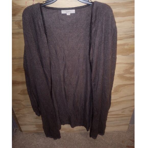 Women's Loft Faux Leather Trim Cardigan Long Large Open-Front Cozy - Picture 1 of 1